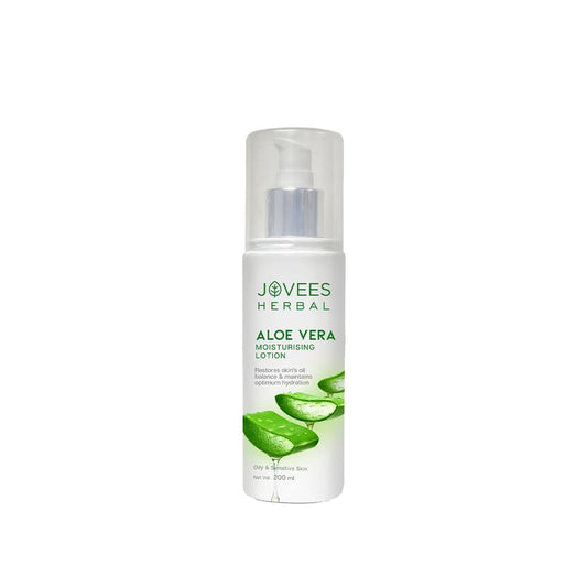 Jovees Aloe Vera Moisturising Lotion (200ml) Sandal And Peach Extract | Nourishes, Heals and Hydrates Skin, Regeneration, Anti - Inflammatory | Vitamin E | For Oily & Sensitive Skin