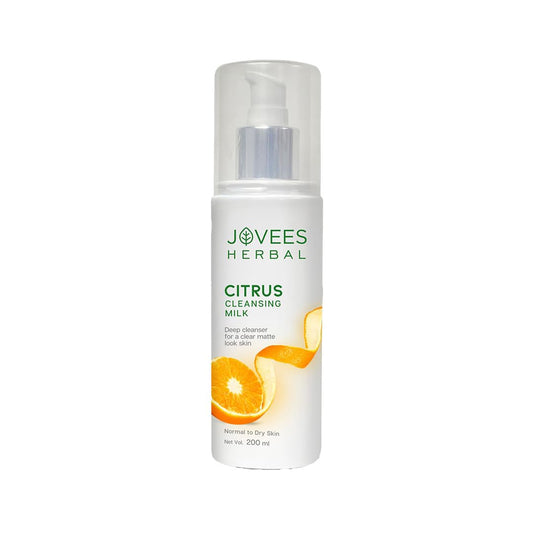 Jovees Herbal Citrus Cleansing Face Wash (200ml) Milk with Lemon Peel Extract, Almond & Coconut Oil | Glowing | Brightening | Refreshing | Lemon Peel & Sunflower Oil | For Normal & Dry Skin