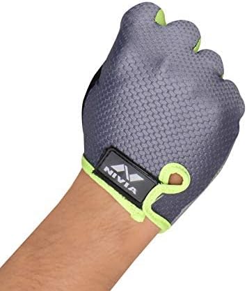 Nivia Cross Training Full Finger Gym Gloves (Grey/Green, Size - Medium) | Material - Leather | Perfect for Weight Lifting | Training Gym Workout | Crossfit | Pull-ups | Strong Grip Gym Gloves