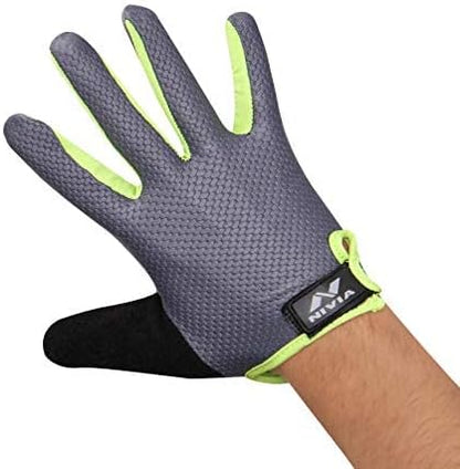 Nivia Cross Training Full Finger Gym Gloves (Grey/Green, Size - Medium) | Material - Leather | Perfect for Weight Lifting | Training Gym Workout | Crossfit | Pull-ups | Strong Grip Gym Gloves