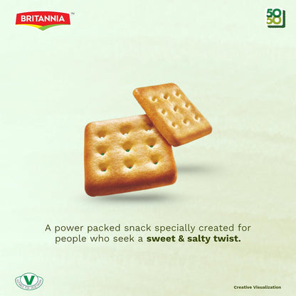 BRITANNIA Crackers 50 50 Sweet and Salty Biscuit Delicious| Light & Crispy Grocery Cookies - Best Treat for Friends & Family (Pack of 1) (372g)