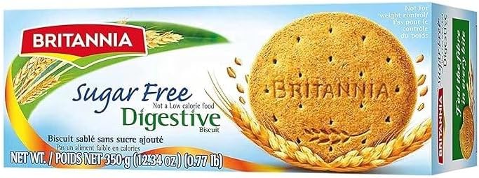 BRITANNIA Digestive Sugar Free Biscuits | Whole Wheat Flavor Cookies - Breakfast & Tea Time Healthy Snacks (Pack of 1) (350g)
