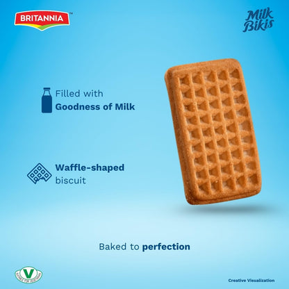 Britannia Milk Bikis Biscuits (90g) | Kids Favorite Breakfast & Tea Time Snacks (Pack of 8)