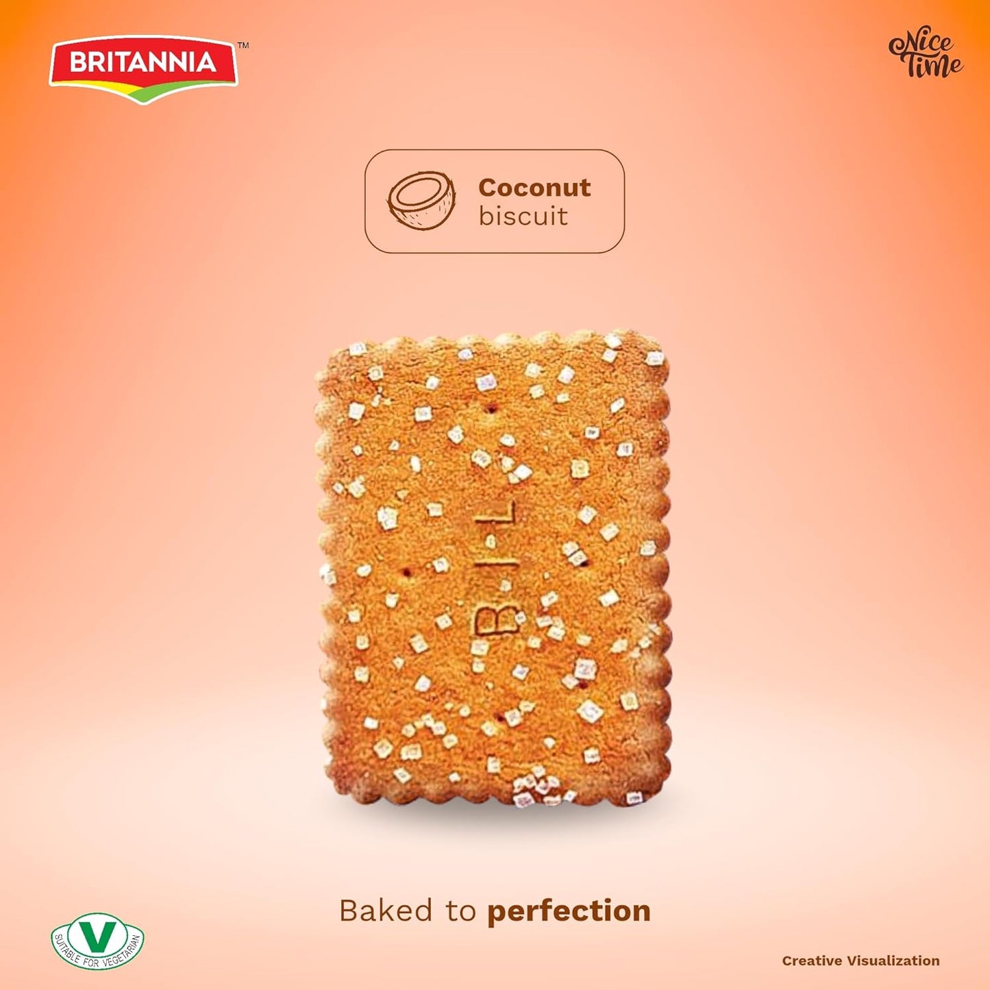Britannia Nice Time 16.9oz (480g) | Delicious Coconut Biscuit Crunchy - Kids Favorite Breakfast & Tea Time Snacks (Pack of 1)