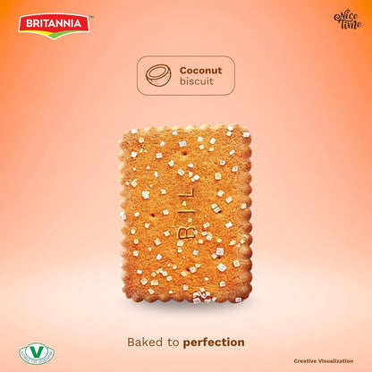 Britannia Nice Time 16.9oz (480g) | Delicious Coconut Biscuit Crunchy - Kids Favorite Breakfast & Tea Time Snacks (Pack of 1)