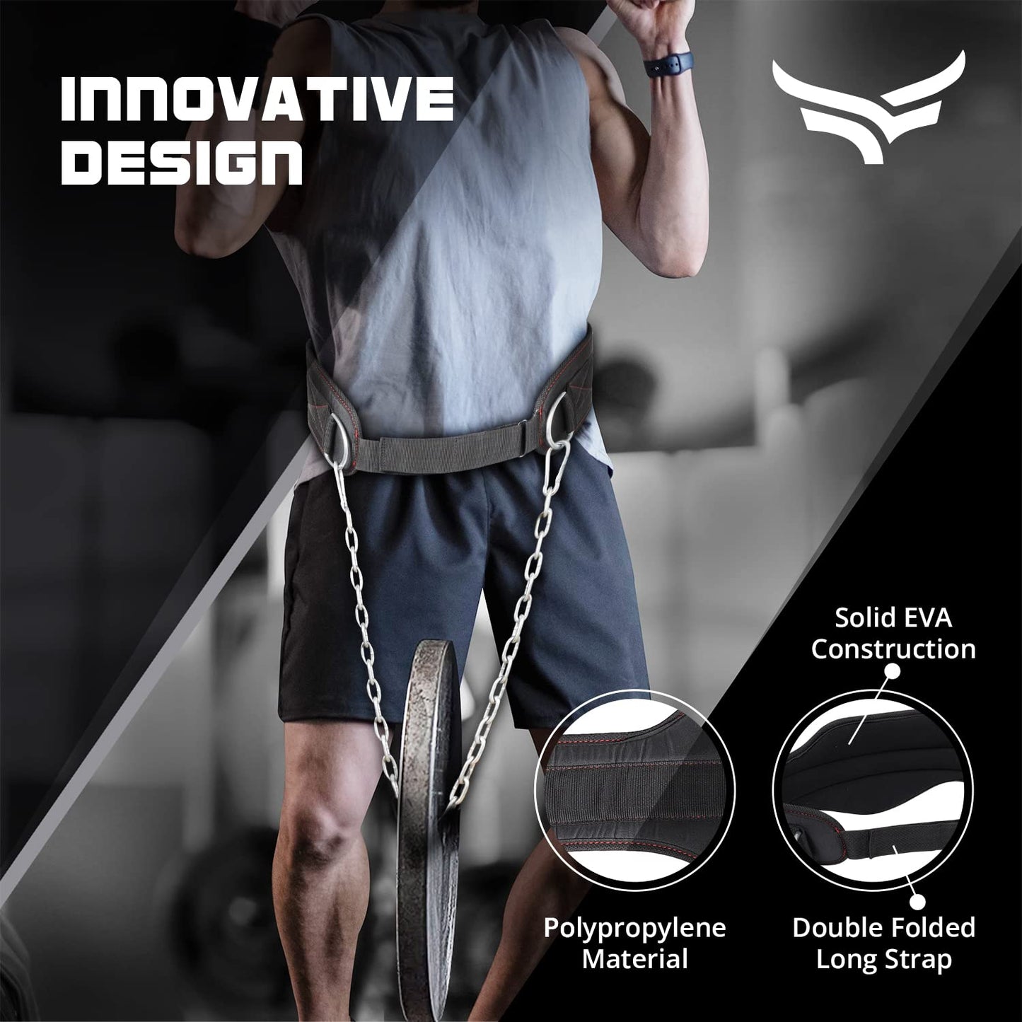 XTRIM Unisex Dipping Belt with Adjustable 36-inch Heavy-duty Steel Chain for Gym & Fitness Workout and Strength Training, Contoured-Shape, Carabiner Mechanism (Black)