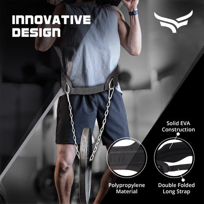 XTRIM Unisex Dipping Belt with Adjustable 36-inch Heavy-duty Steel Chain for Gym & Fitness Workout and Strength Training, Contoured-Shape, Carabiner Mechanism (Black)