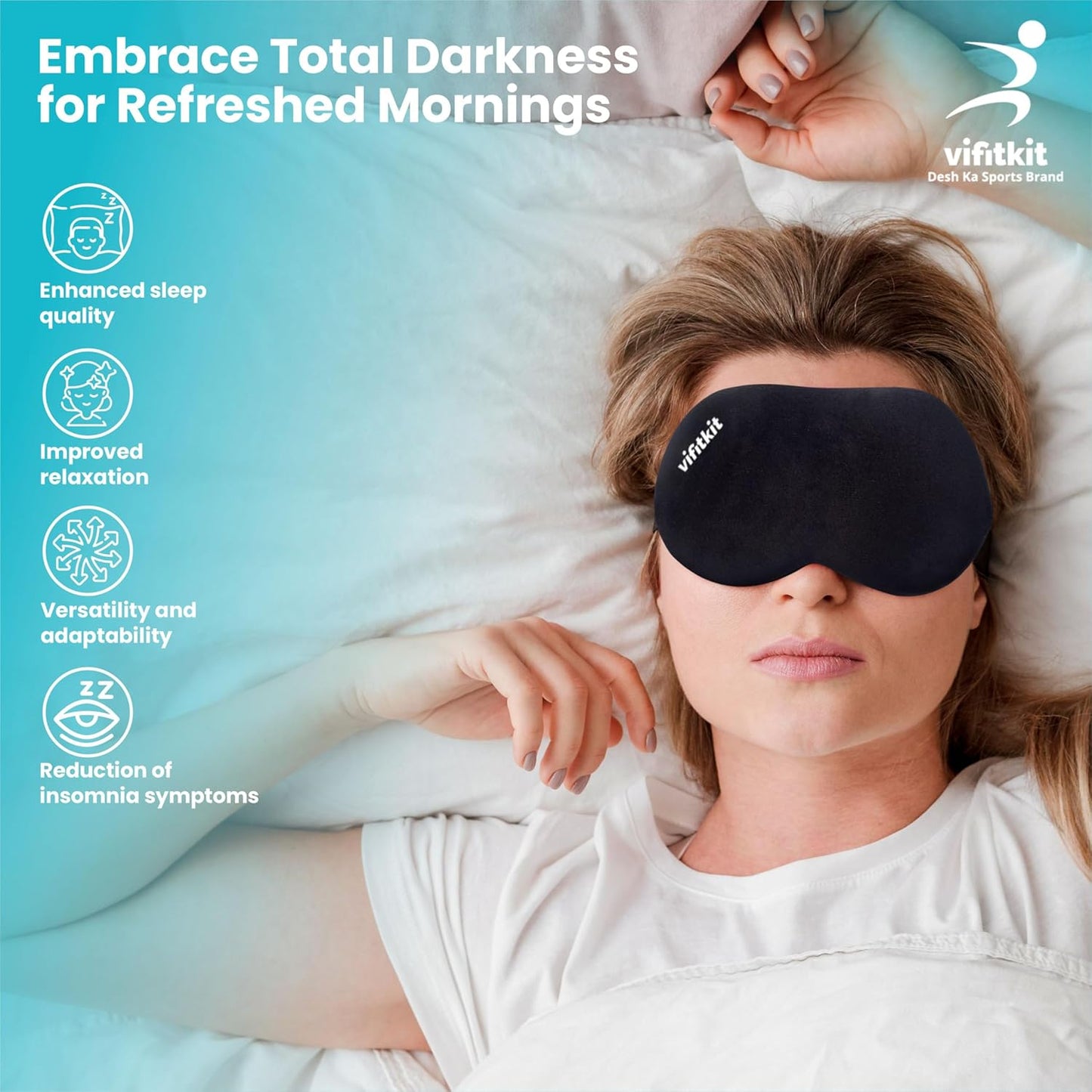 VFK Eye Mask For Sleeping With Adjustable Strap, Premium Sleeping Mask for Men, Women and Kids, Blind Fold For Comfortable Sleep, Travelling Sleep Mask, Sleeping Eye Mask (Black)