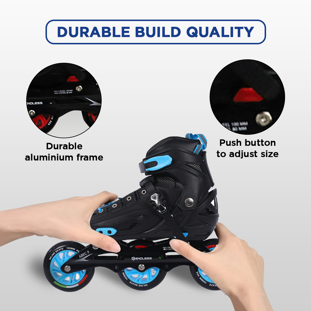 Endless EL1033 Inline Adjustable Skates for 6 to 12 Years | Aluminium Chassis and 100 mm PU Three Wheels | With ABEC 9 Bearings | Indoor and Outdoor