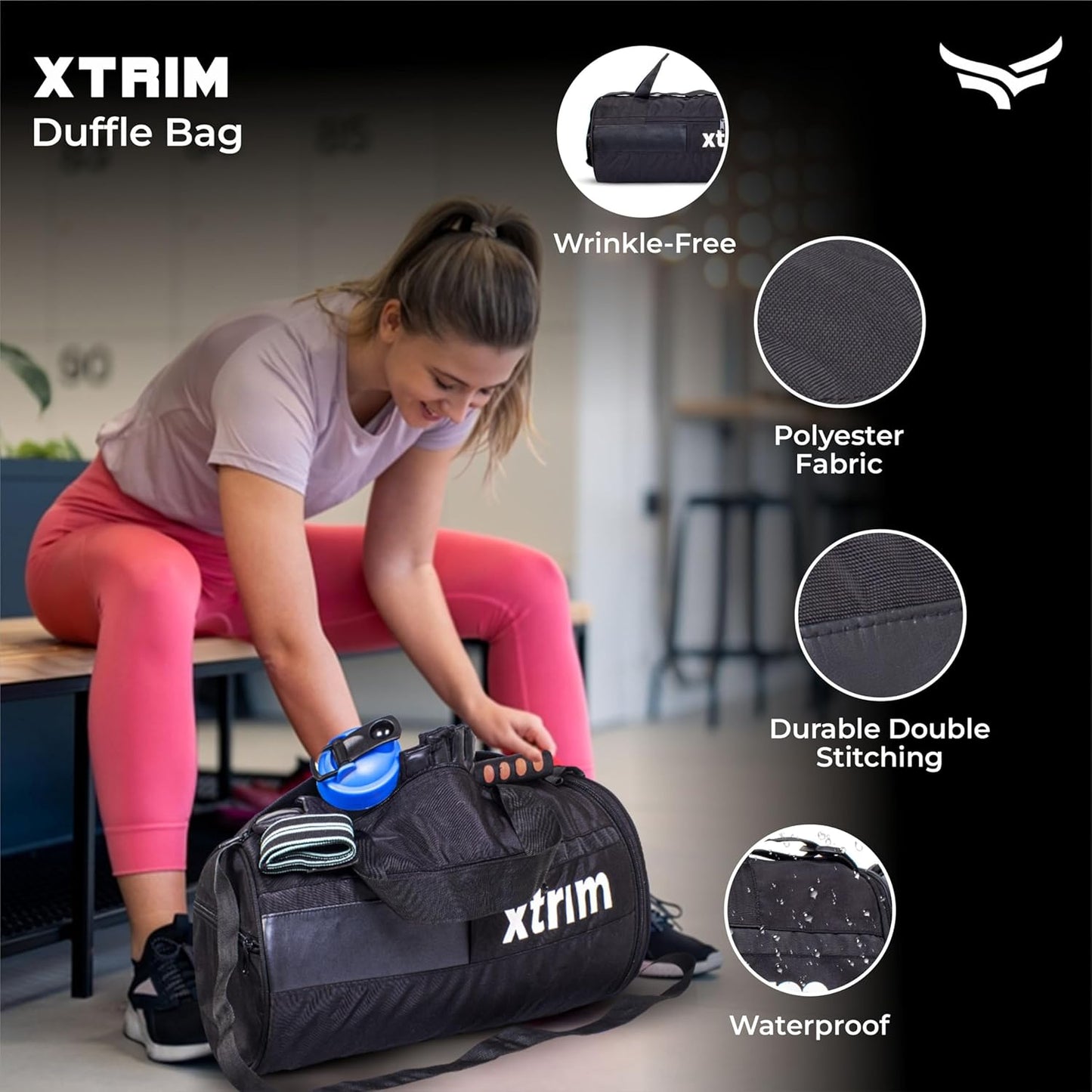 Xtrim Duffle Bags, Gym Bags for Men and Women, Mini Sports Bag, Kit Bag, Small Travel Bag for Men, Duffle Bag for Gym with Shoe Compartment (Black, 35L)