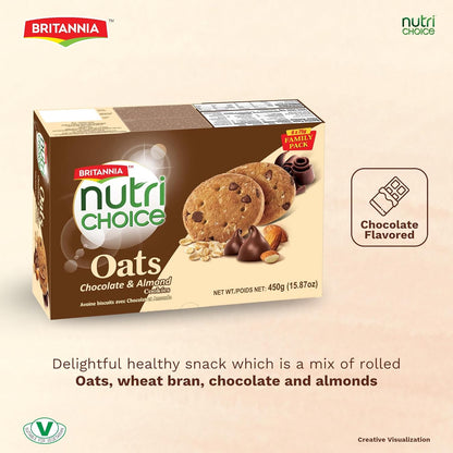 Britannia NutriChoice Oats Cookies Chocolate Almond Family Pack (6X75g)