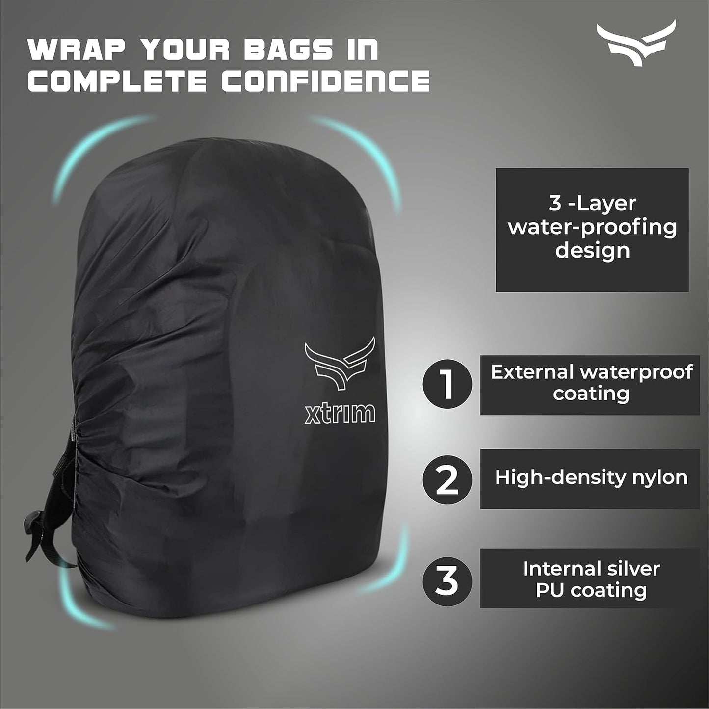 Xtrim 100% Rain & Dust Proof Protector for Standard Back Pack (Upto 40 L), Rain Cover for Bags with Storage Pouch, Seasonal Rain Cover for School Bags, Specially for Trekking & Camping (Black)