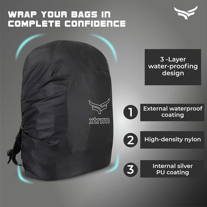Xtrim 100% Rain & Dust Proof Protector for Standard Back Pack (Upto 40 L), Rain Cover for Bags with Storage Pouch, Seasonal Rain Cover for School Bags, Specially for Trekking & Camping (Black)