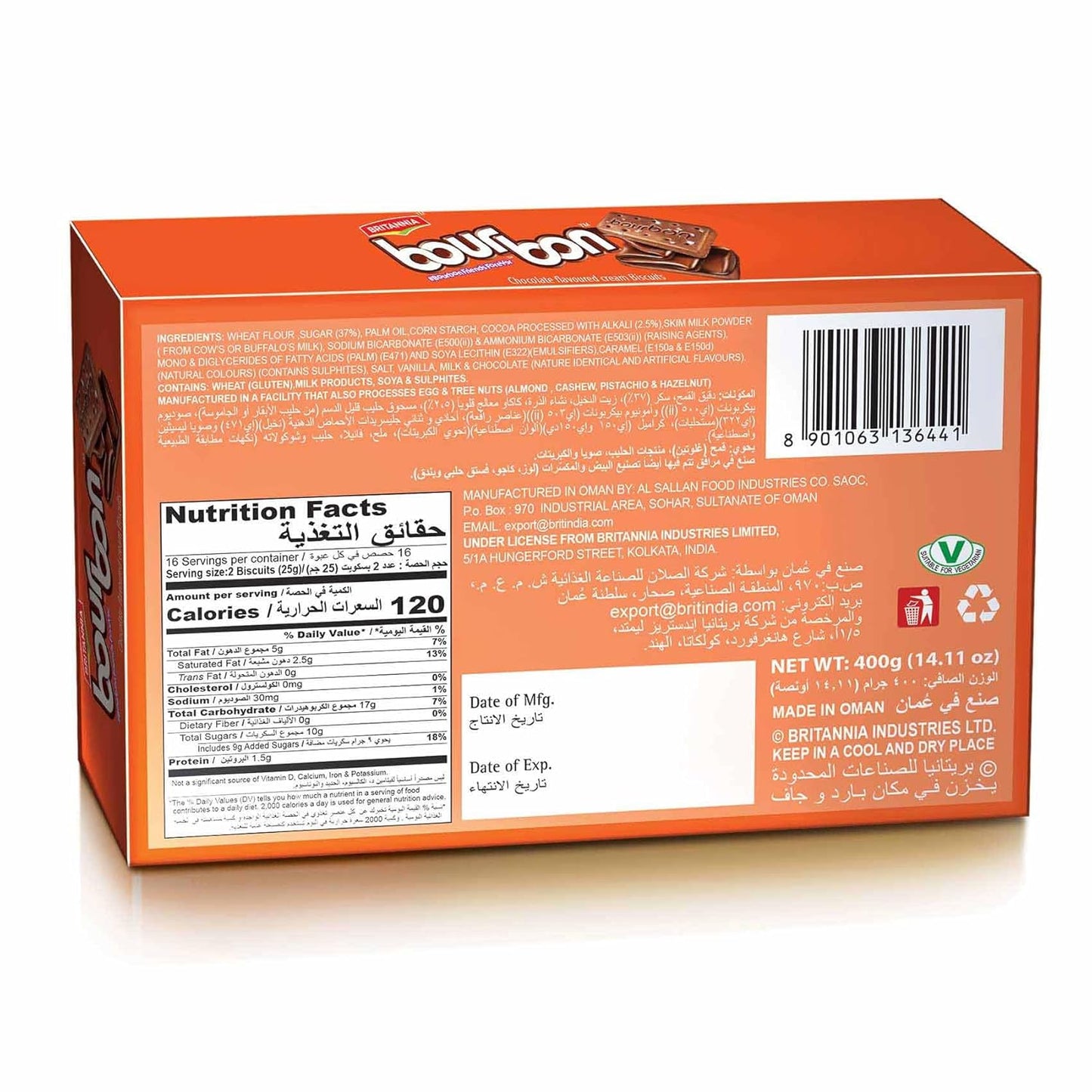 Britannia Bourbon The Original Cappuccino Crème Biscuits | Smooth Chocolate Cappuccino Cream Filling Crunchy Tea-Time Snack with Sugar Crystals (390g)