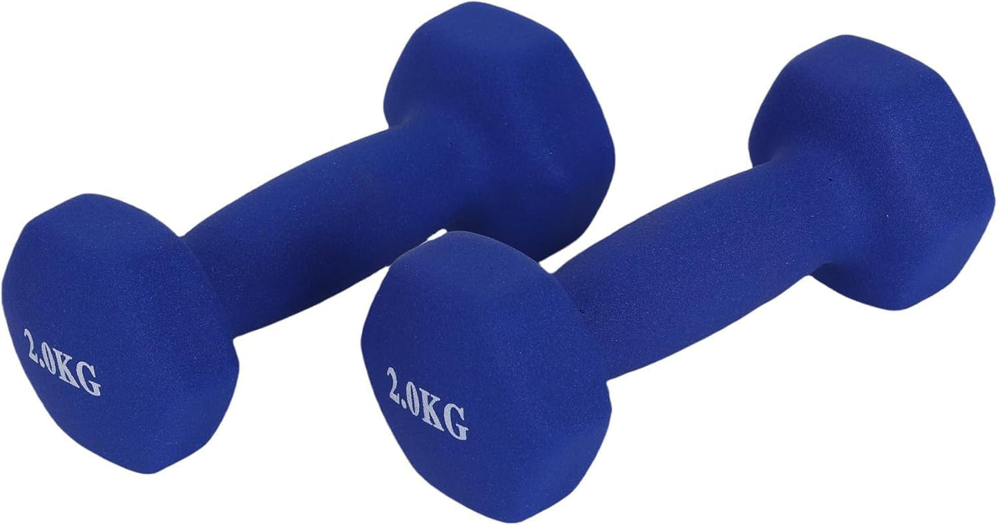 Endless Neoprene Coated Fixed Dumbbell for Gym Exercises, Pair of 2 kg (2 x 4.4 lb), Material: Iron with Vinyl Coat, Weights for Women and Men, Sky Blue