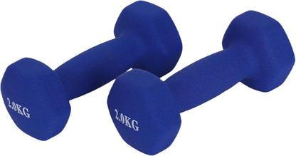 Endless Neoprene Coated Fixed Dumbbell for Gym Exercises, Pair of 2 kg (2 x 4.4 lb), Material: Iron with Vinyl Coat, Weights for Women and Men, Sky Blue