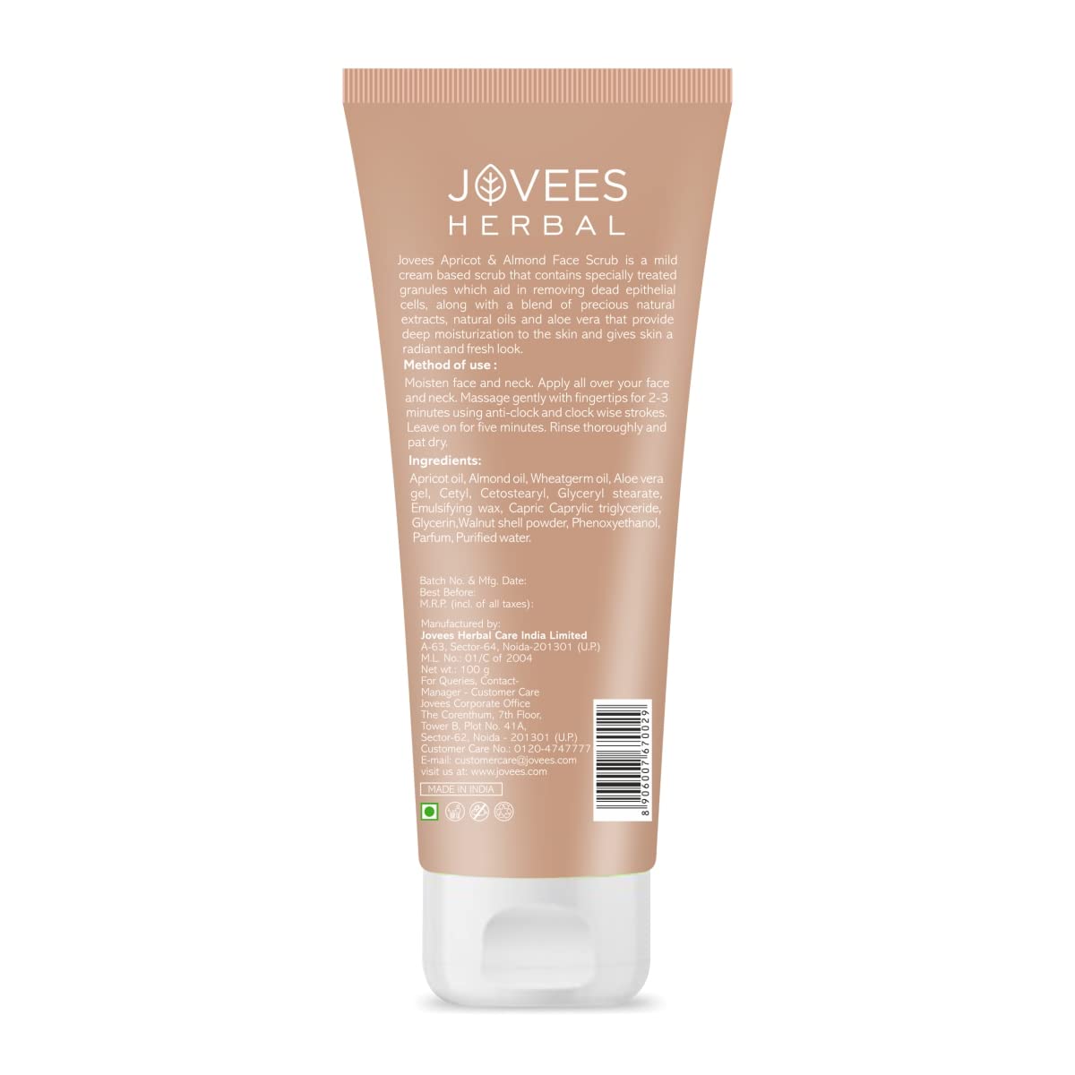 Jovees Apricot & Almond Face Scrub with Almond (100gm) Apricot & Wheatgerm Oil | Gently Removes | Dead Skin Cells | Reduces Pigmentation | For Normal & Dry Skin
