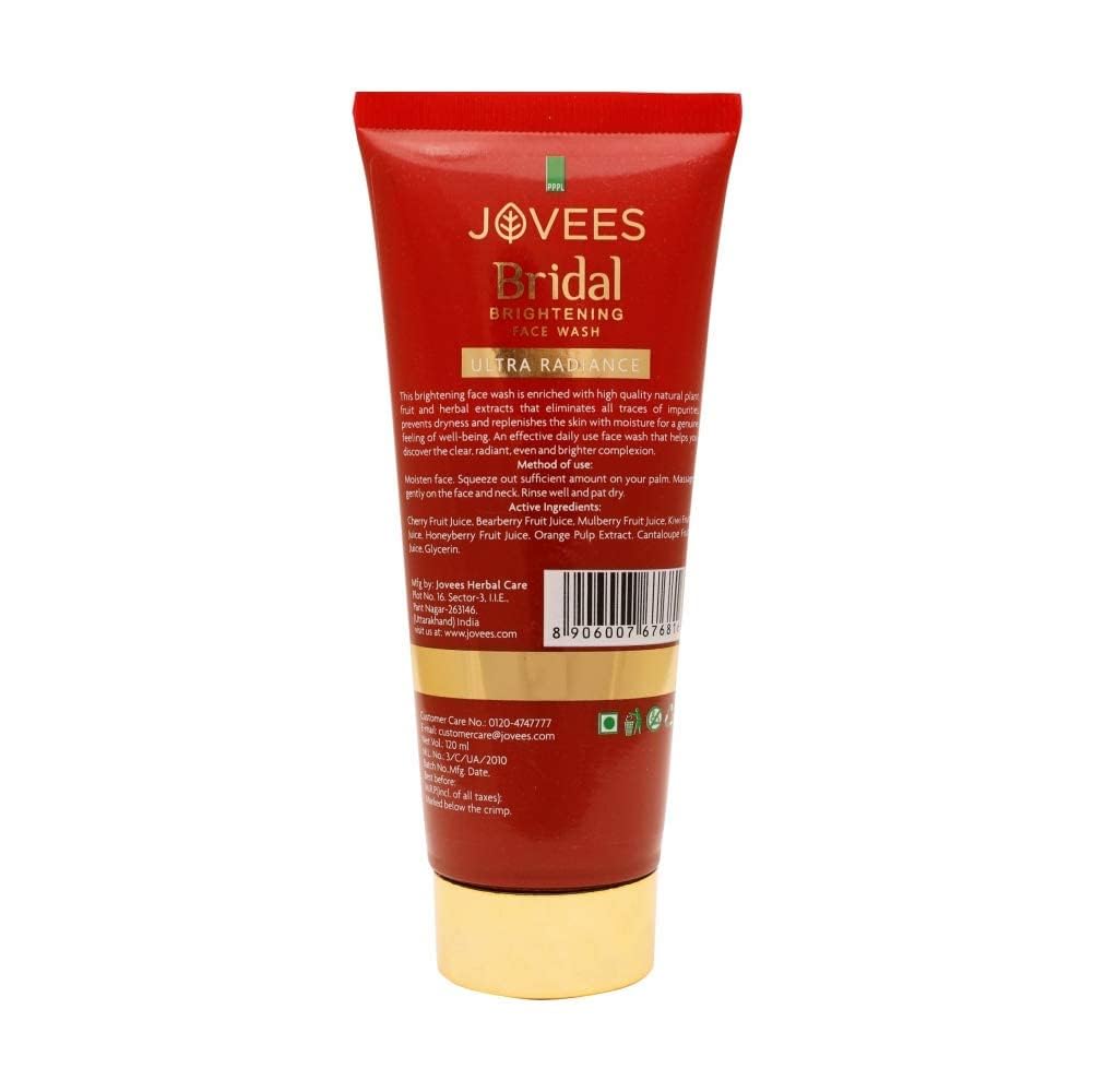 Jovees Bridal Brightening Face Wash (120ml) Ultra Radiance | With Cherry, Bearberry & Mulberry Fruit Extracts | For Brightening Skin | Reduces Dark Spot | Improves Skin Texture | For All Skin Types