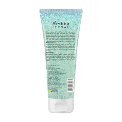 Jovees Herbal Jojoba & Neem Face Scrub (50gm) With Neem & Wheatgerm Extract | Gently Removes Dead Skin | Reduces Signs Of Premature Ageing | For Oily & Sensitive Skin