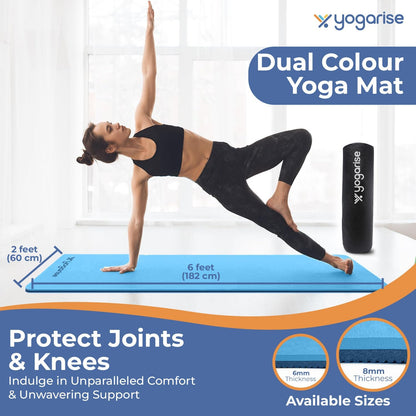 Yogarise 6mm Dual-Shade Yoga Mat | Comes with Carry Bag & Strap for Men & Women, TPE Material, Non-Slip Texture, Extra Wide & Thick, Exercise Mat for Gym Workout, Sweat-Resistant