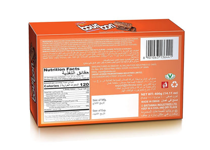 Britannia Bourbon The Original Cappuccino Crème Biscuits | Smooth Chocolate Cappuccino Cream Filling Crunchy Tea-Time Snack with Sugar Crystals (390g)