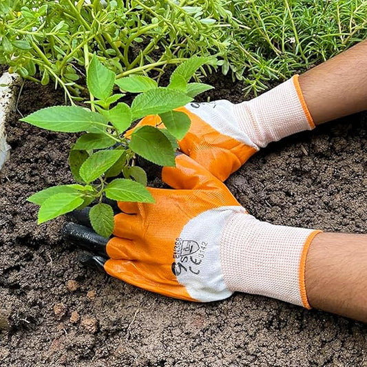 Cinagro Garden Gloves for Gardening Work, Durable Hand Gloves for Home Garden Use, Essential Gardening Accessories for Plant Care, Digging, Weeding & Outdoor Tasks, Reusable Protective Gloves (Orange)