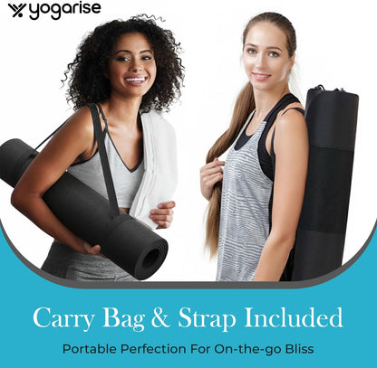 Yogarise NBR Yoga Mat with Sleek 2-in-1 Yoga Strap for Men and Women, Non-Slip Texture, Extra Wide & Thick Exercise Mat For Home, Pilates, Gym & Fitness (Blue & Black)
