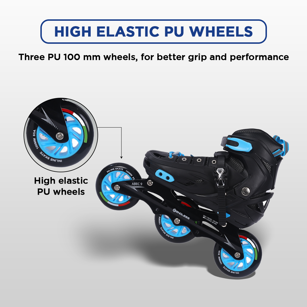 Endless EL1033 Inline Adjustable Skates for 6 to 12 Years | Aluminium Chassis and 100 mm PU Three Wheels | With ABEC 9 Bearings | Indoor and Outdoor