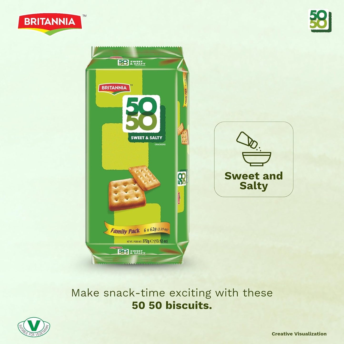 BRITANNIA Crackers 50 50 Sweet and Salty Biscuit Delicious| Light & Crispy Grocery Cookies - Best Treat for Friends & Family (Pack of 1) (372g)