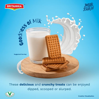 Britannia Milk Bikis Biscuits (90g) | Kids Favorite Breakfast & Tea Time Snacks (Pack of 8)