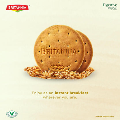 Britannia Digestive High-Fiber Biscuits | Healthy Whole Wheat Cookies No Added Sugar Crisp Tea Time Snack (400g)