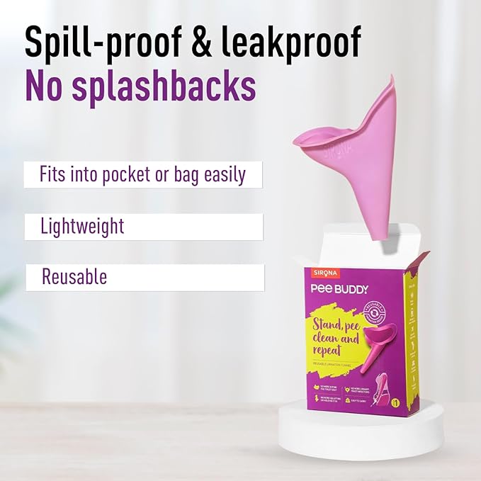 Purple and white product with text highlighting features on a light gray background