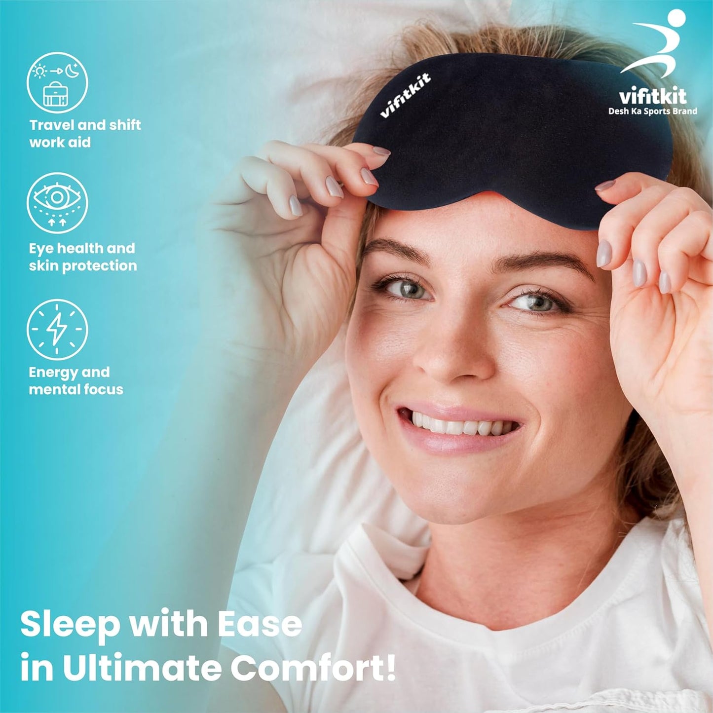 VFK Eye Mask For Sleeping With Adjustable Strap, Premium Sleeping Mask for Men, Women and Kids, Blind Fold For Comfortable Sleep, Travelling Sleep Mask, Sleeping Eye Mask (Black)