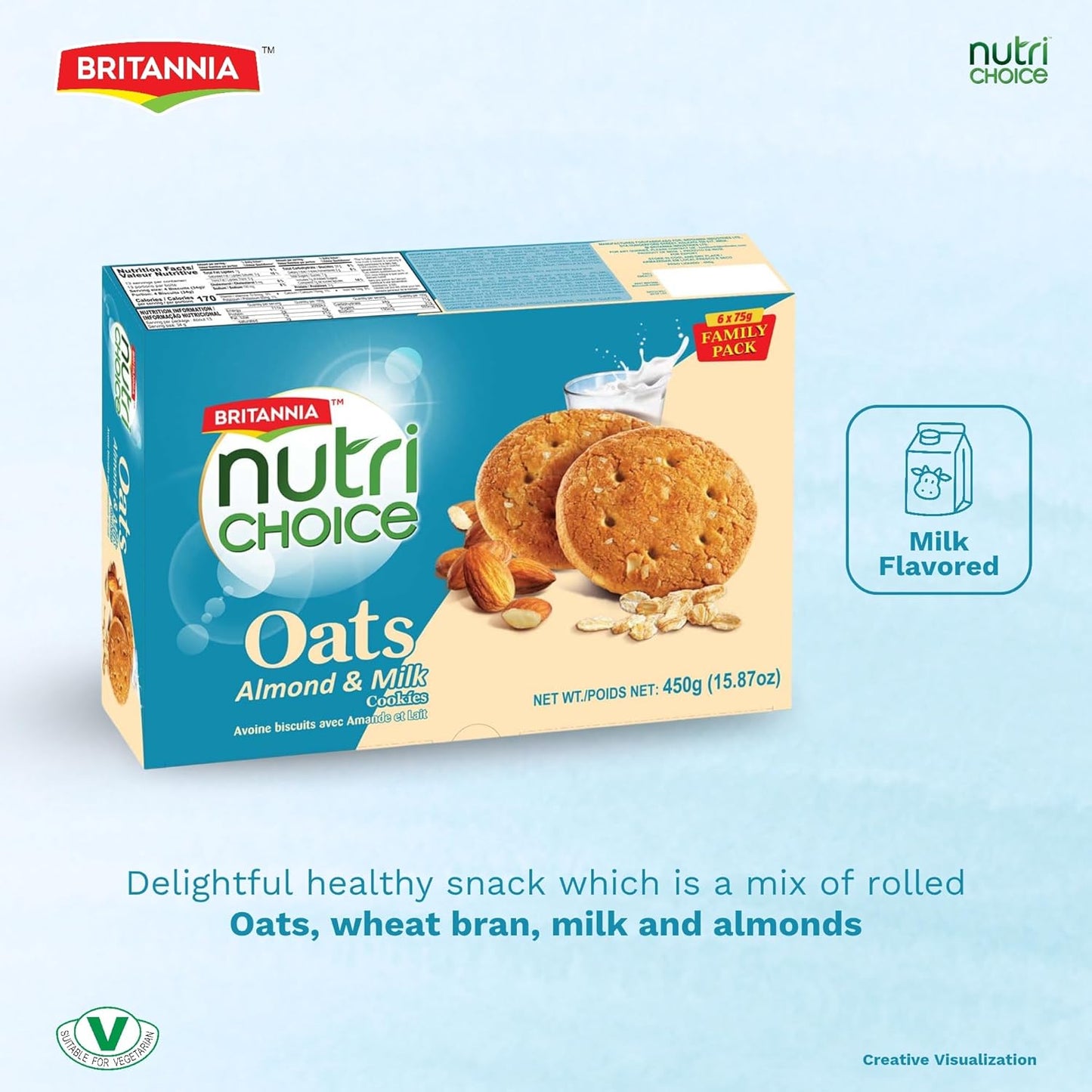 Britannia NutriChoice Almond Oats & Milk Biscuits Family Pack (6X75g)