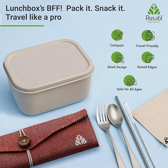 Rusabl Stainless Steel Cutlery Set Reusable Travel for Daily Use, Gifting and Traveling, Spoon and Fork Set (Spoon, Fork, Steel Straw, Cleaner, Napkin and Jute Pouch (Red)