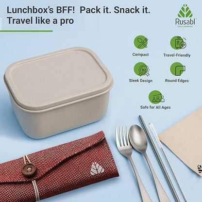 Rusabl Stainless Steel Cutlery Set Reusable Travel for Daily Use, Gifting and Traveling, Spoon and Fork Set (Spoon, Fork, Steel Straw, Cleaner, Napkin and Jute Pouch (Red)