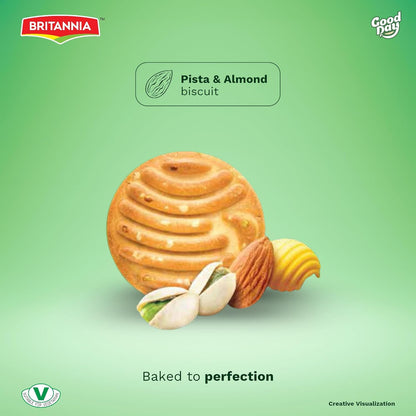 Britannia Good Day Pistachio Almond Cookies | Each Nutty & Crunchy Tea-Time Snack Perfect for Breakfast or Anytime Treat (12X8X81G)