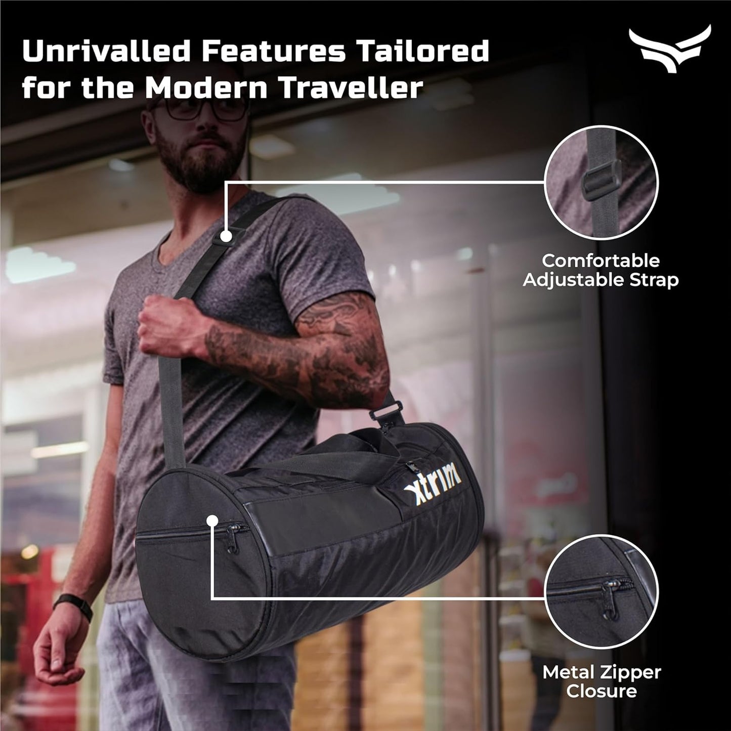 Xtrim Duffle Bags, Gym Bags for Men and Women, Mini Sports Bag, Kit Bag, Small Travel Bag for Men, Duffle Bag for Gym with Shoe Compartment (Black, 35L)