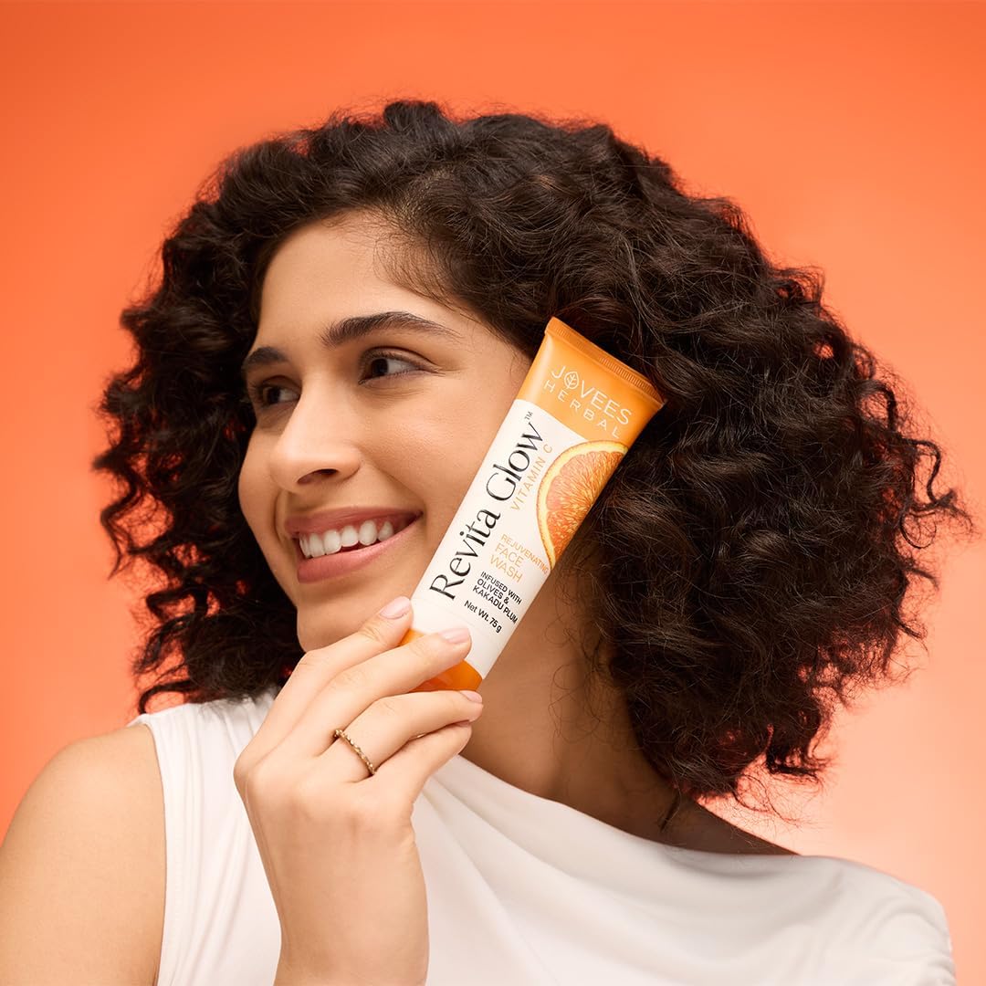Jovees Herbal Vitamin C Face Wash (75gm) Revita Glow | Vitamin C Rejuvenating Facewash | Lightening | Brightening | Anti - Ageing | Infused with Kakadu Plum and Olives | All Skin Types