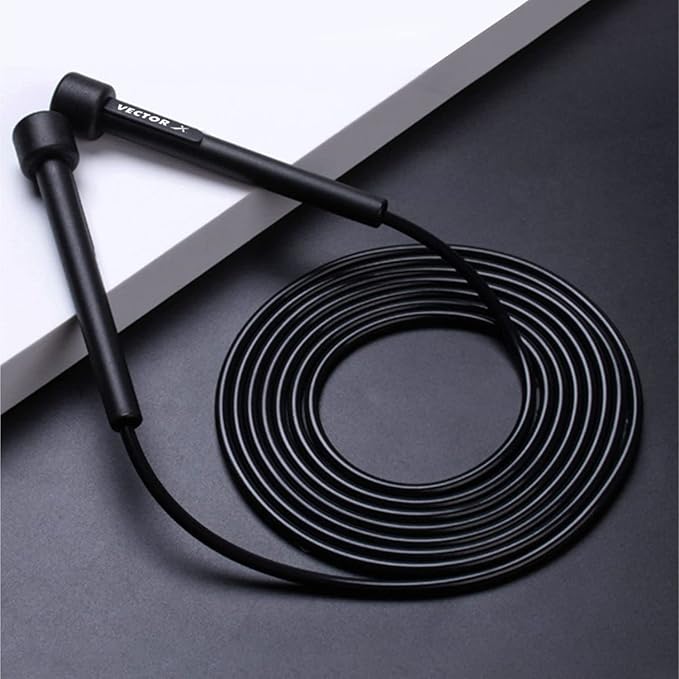 Vector X VXF 684 Skipping Rope, Jumping Rope, Skip Rope for Men & Women (Black, Free Size -Adjustable) | Material -Nylon | For Cardio Workout | Warmup | Weight Loss | Training | Exercise Rope