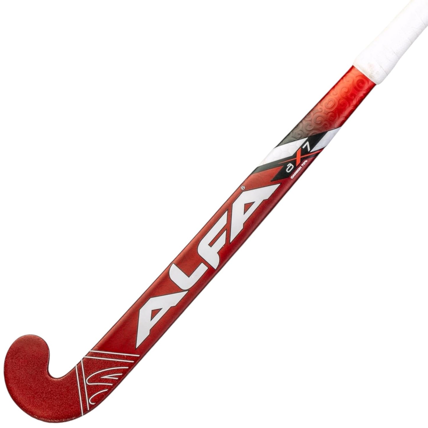 ALFA AX7 Hockey Stick | Color: Red | Sizes : 36.5" | Material: 70% Carbon Composite | Gender: Unisex | Extra Low Bow for Drag Flicks | Optimized Lightweight Design | Durable High-Performance Stick | Versatile for All Playing Styles | Comes with Stick Bag.