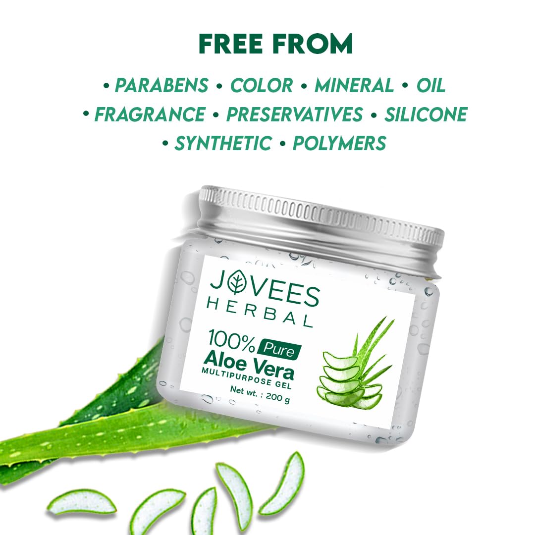 Jovees 100% Pure Aloe Vera Multipurpose Gel (200gm) For Face , Skin & Hair | For Both Men & Women | No Parabens, Mineral Oils, Silicones & Synthetic Color | Lightweight | All Skin Types