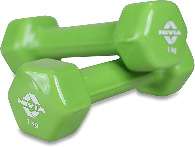 Nivia Vinyl Dumbbells of 2Kg (4.4LB) Includes 2 Dumbbells of 1Kg (2.2LB) | Green | Material : Vinyl Coat on Iron | For Men and Women to do Strength & Fitness Training