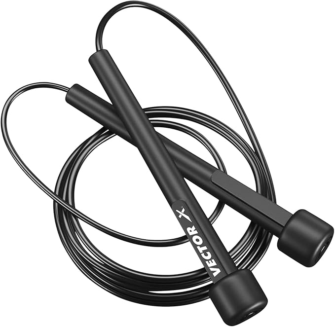 Vector X VXF 684 Skipping Rope, Jumping Rope, Skip Rope for Men & Women (Black, Free Size -Adjustable) | Material -Nylon | For Cardio Workout | Warmup | Weight Loss | Training | Exercise Rope