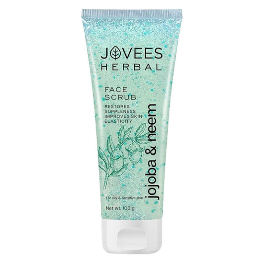 Jovees Herbal Jojoba & Neem Face Scrub (50gm) With Neem & Wheatgerm Extract | Gently Removes Dead Skin | Reduces Signs Of Premature Ageing | For Oily & Sensitive Skin