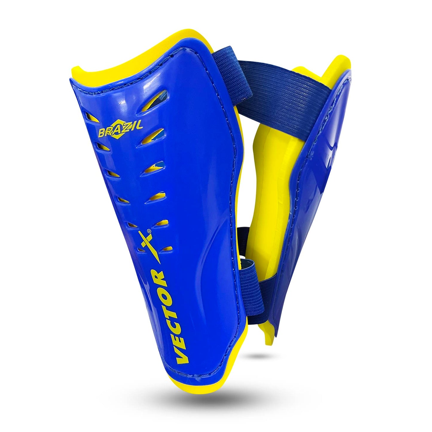 Vector X Football Shinguard with Adjustable Velcro for Boys Kids ( Blue/Yellow, Small/Medium)  | for Football Games Matches, Training | Light Weight & Breathable