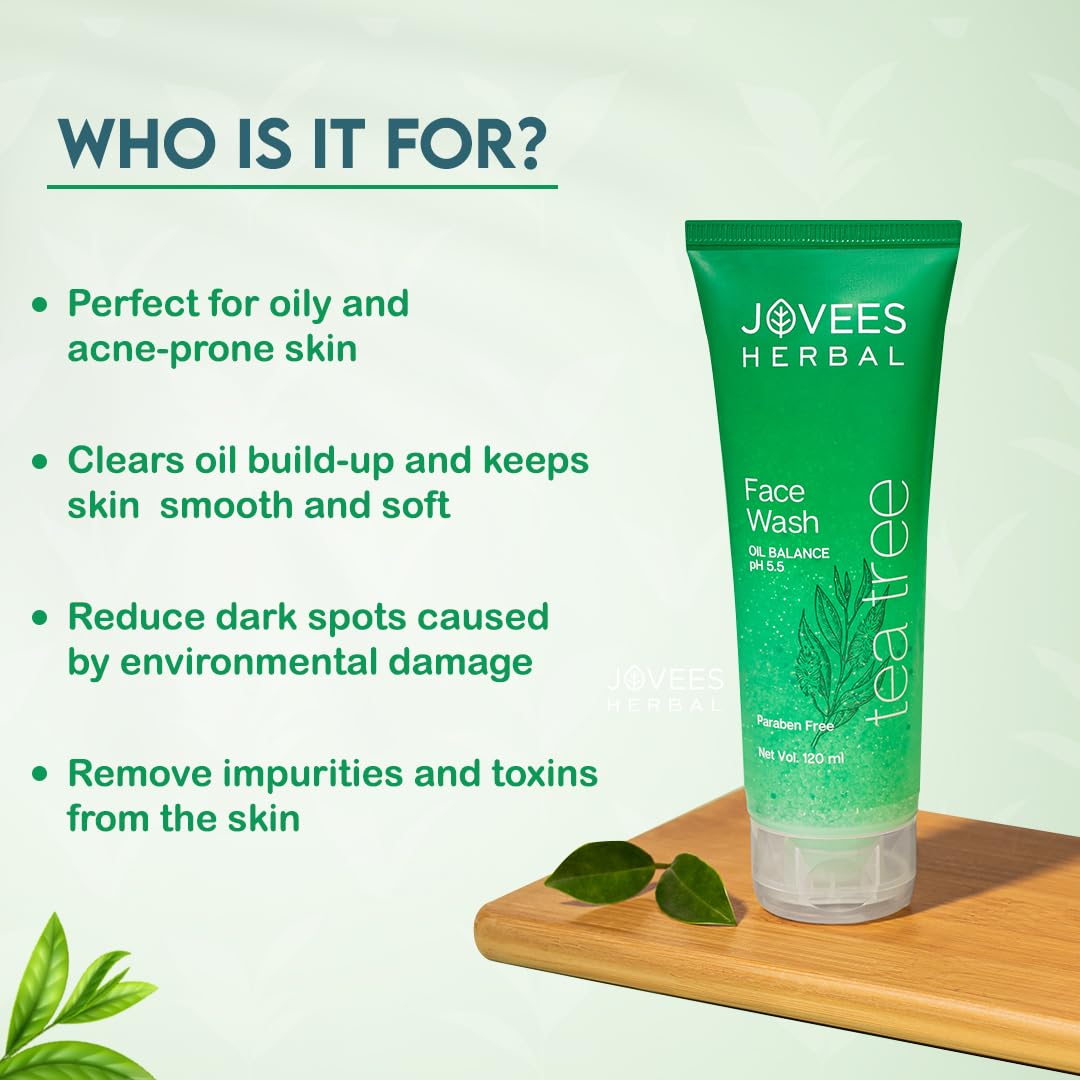 Jovees Tea Tree Oil Control Face Wash for Oily and Sensitive Skin Ayurvedic 120 millilitre