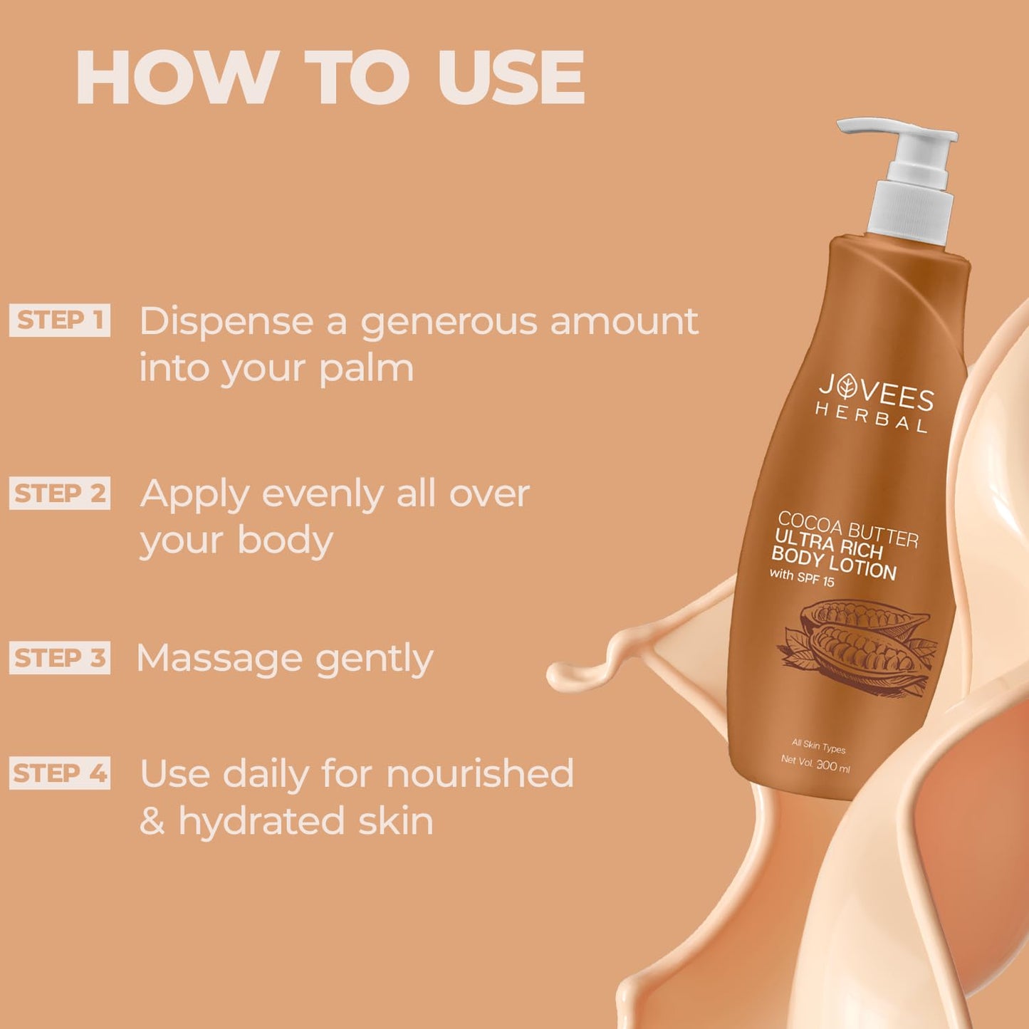 Jovees Cocoa Butter Hand & Body Lotion Ultra Rich (300ml) Hydrate | Glow skin | Anti - ageing | Paraben and Alcohol Free | Avocado | Wheat Germ Oil | Daily Use | All Skin Types