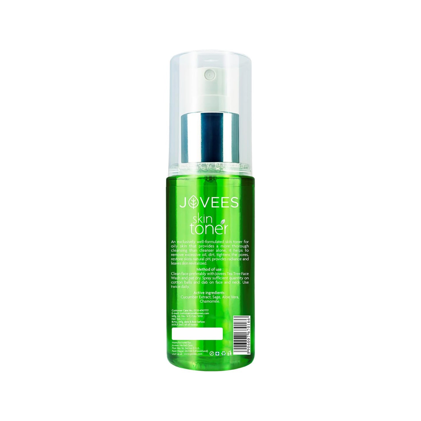 Jovees Herbal Cucumber Skin Toner (100ml) Toner for Oily & Acne Prone Skin | Cleansing Hydrating And Pore Tightening | 100% Natural | Aloe Vera | Paraben & Alcohol Free | All Skin Types
