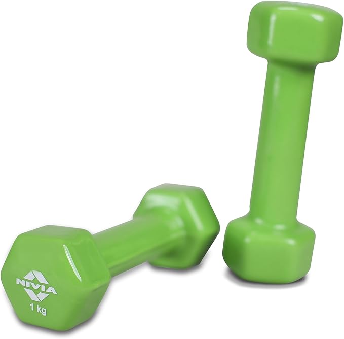 Nivia Vinyl Dumbbells of 2Kg (4.4LB) Includes 2 Dumbbells of 1Kg (2.2LB) | Green | Material : Vinyl Coat on Iron | For Men and Women to do Strength & Fitness Training